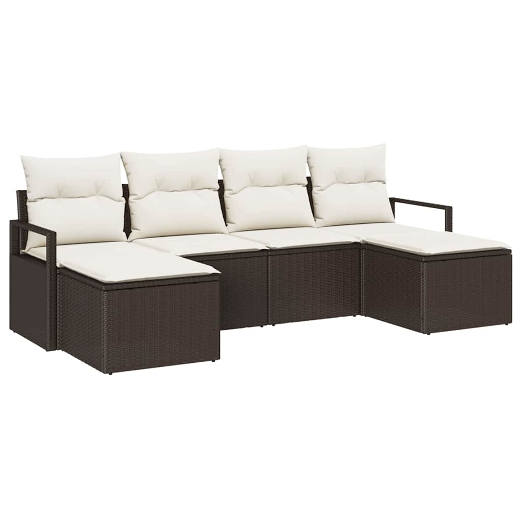 Garten-Sofa-Set mit Kissen mit Speicher 6 pcs Braun und Creme